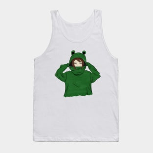 Girl in Green Frog Hoodie Tank Top